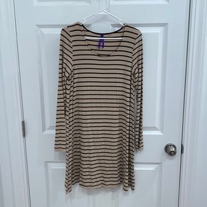 Tan t-shirt dress with black stripes. Size 6.